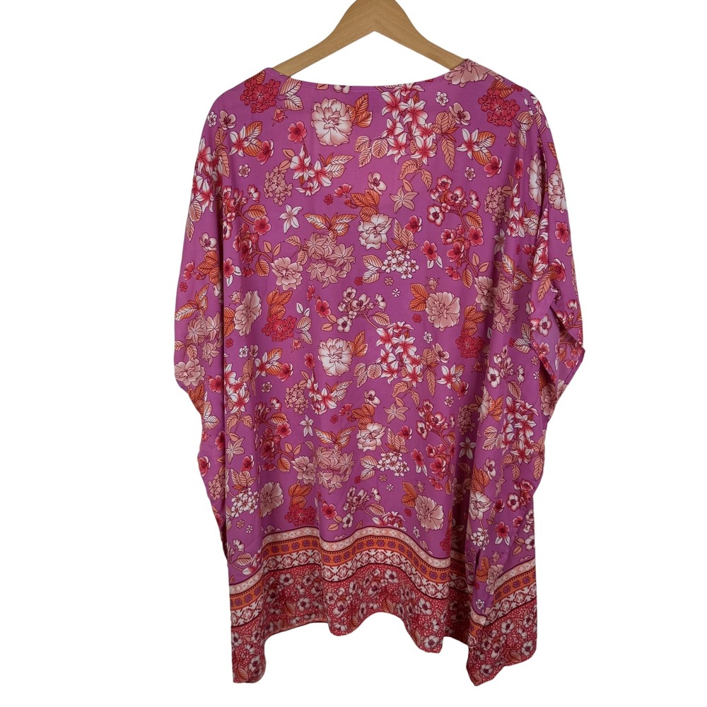 Avenue Floral Tunic Top Size 20 Kaftan Lace Up Lightweight Vacation Resort Flowy - Picture 6 of 10